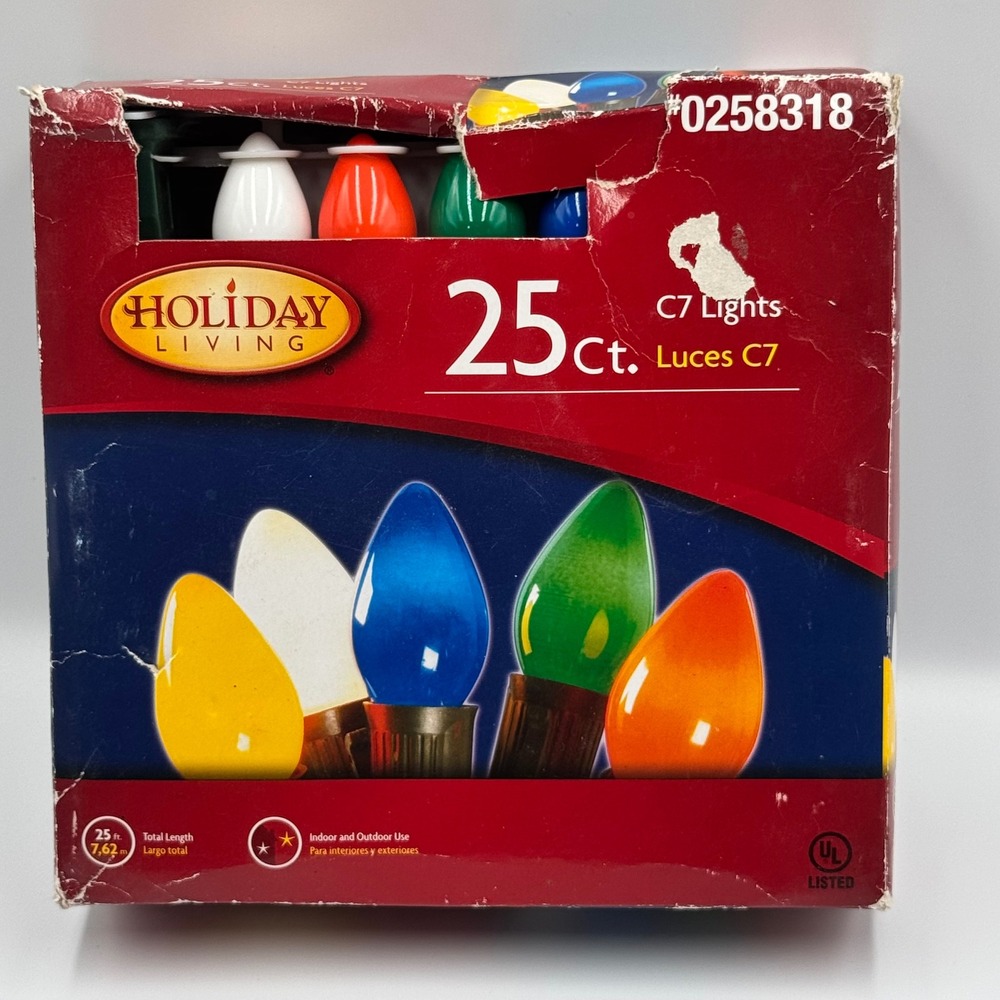 Holiday Living 25 Ct C7 Multicolor Ceramic Christmas Lights 25 Ft Tested